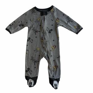 Disney Baby Mickey Mouse Gray Footed Bodysuit Sleeper Snap Close 3-6 Months